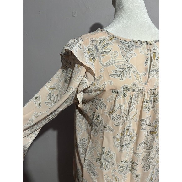LOFT Pink Paisley Print Crew Neck Puff Long Sleeve Tunic Top Size XS - Picture 4 of 7
